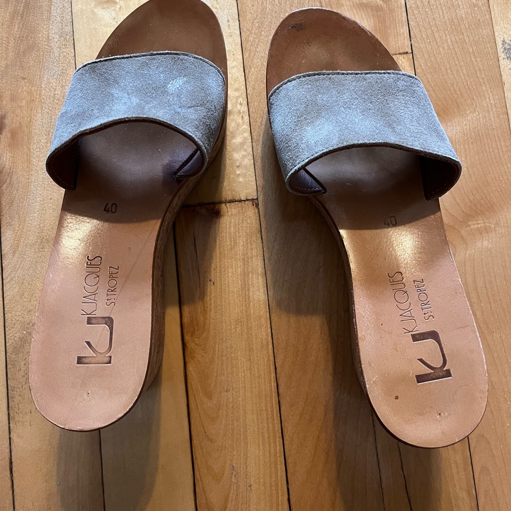 Gray and Brown Minimalist Sandals with Wide Strap